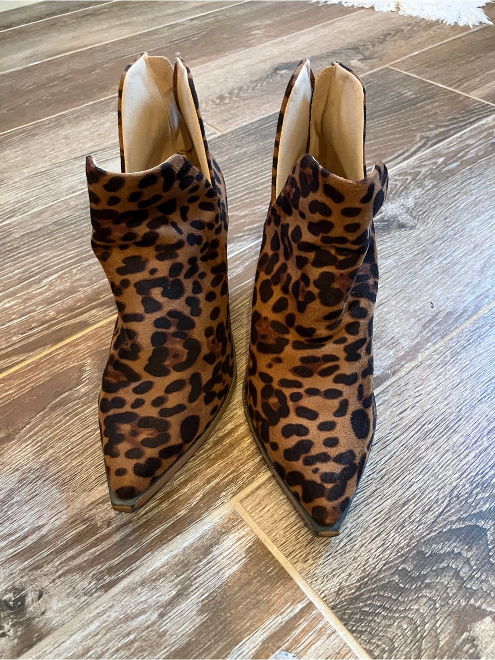 Leopard Print Pointed Toe Women's Ankle Boots - Brown